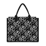 Black And White Wicca Pentagram Print Canvas Tote Bag
