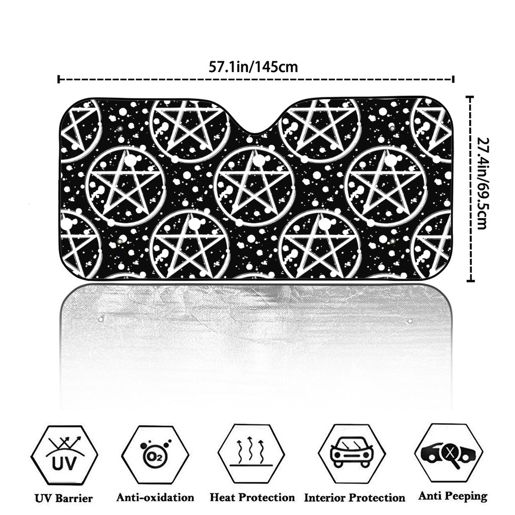 Black And White Wicca Pentagram Print Car Windshield Sun Shade