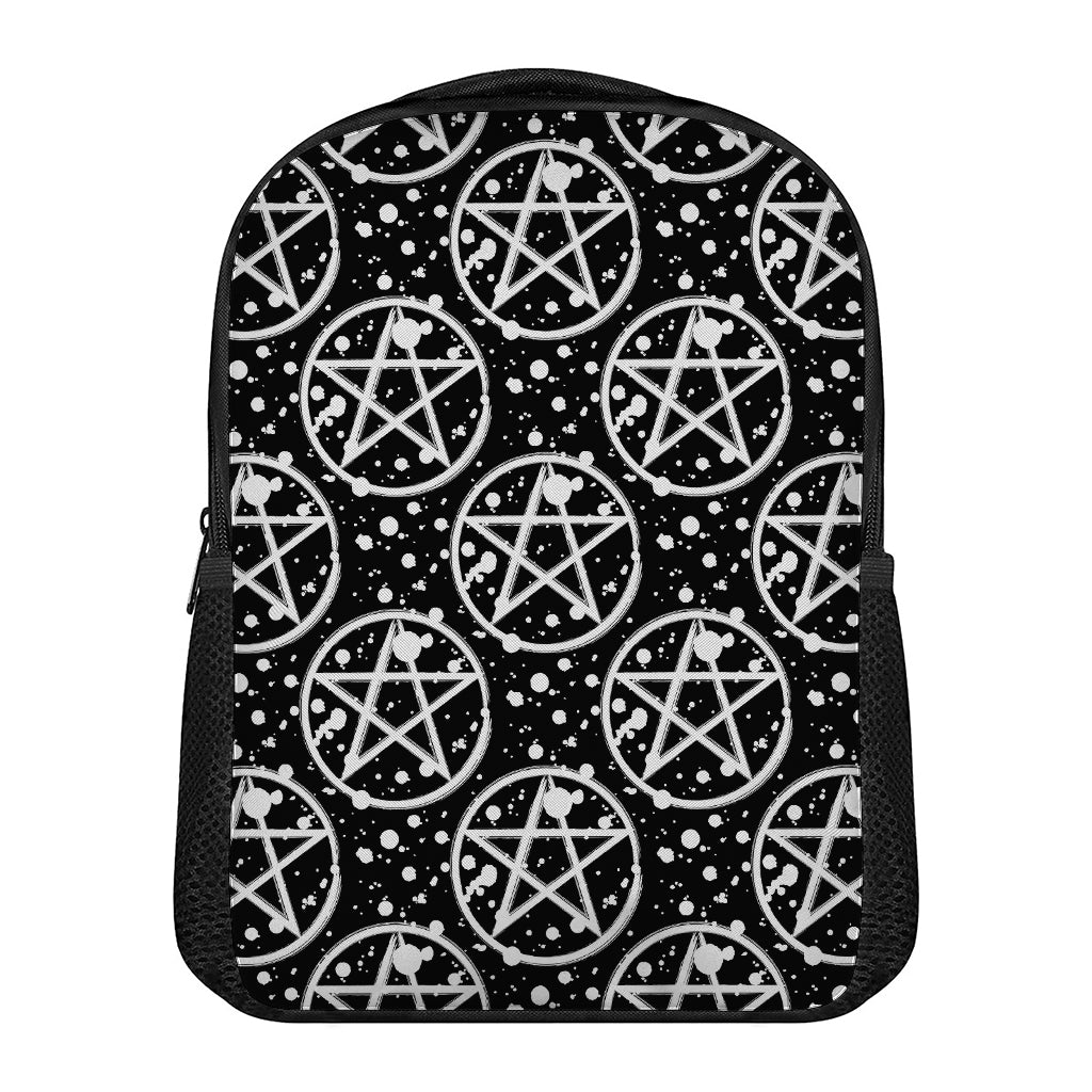 Black And White Wicca Pentagram Print Casual Backpack