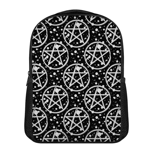 Black And White Wicca Pentagram Print Casual Backpack