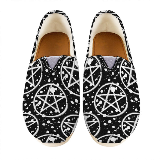 Black And White Wicca Pentagram Print Casual Shoes
