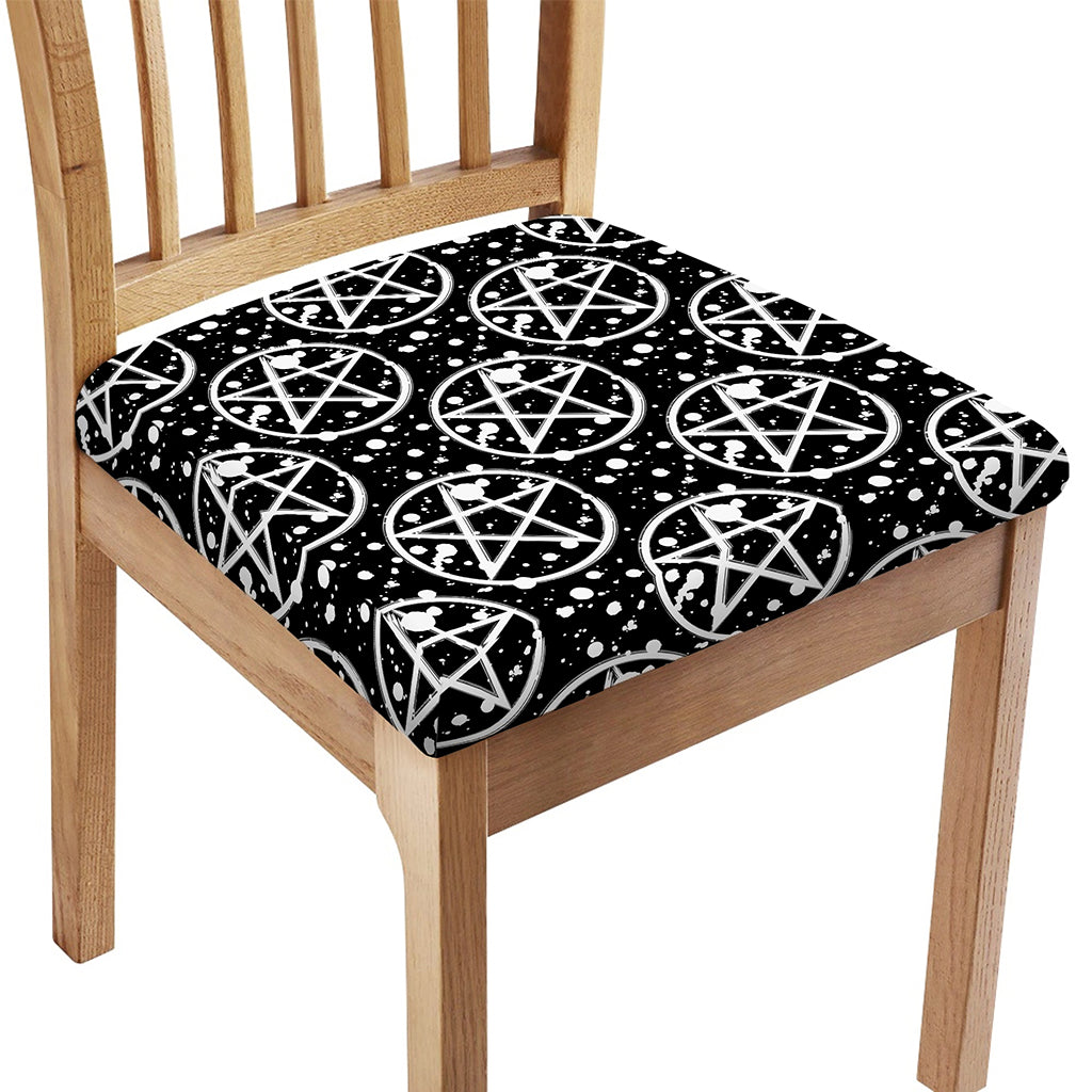Black And White Wicca Pentagram Print Chair Cushion Cover