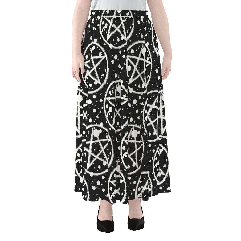 Black And White Wicca Pentagram Print Chiffon Maxi Skirt