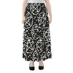 Black And White Wicca Pentagram Print Chiffon Maxi Skirt