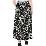 Black And White Wicca Pentagram Print Chiffon Maxi Skirt