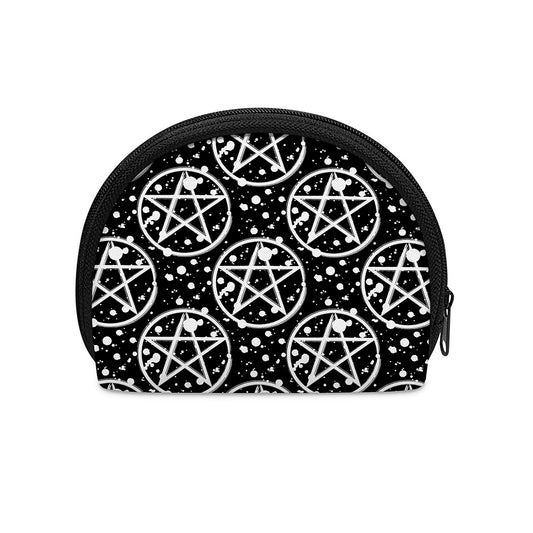 Black And White Wicca Pentagram Print Coin Purse