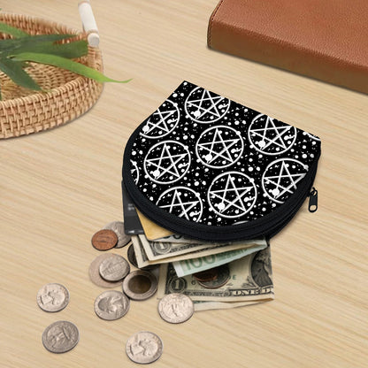 Black And White Wicca Pentagram Print Coin Purse