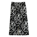 Black And White Wicca Pentagram Print Cotton Front Slit Maxi Skirt