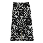 Black And White Wicca Pentagram Print Cotton Front Slit Maxi Skirt