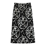 Black And White Wicca Pentagram Print Cotton Front Slit Maxi Skirt