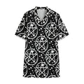 Black And White Wicca Pentagram Print Cotton Hawaiian Shirt