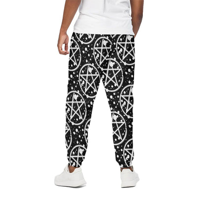 Black And White Wicca Pentagram Print Cotton Pants