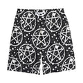 Black And White Wicca Pentagram Print Cotton Shorts