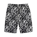 Black And White Wicca Pentagram Print Cotton Shorts