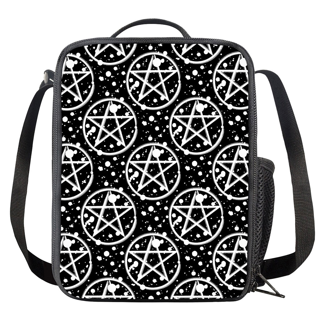 Black And White Wicca Pentagram Print Crossbody Lunch Bag