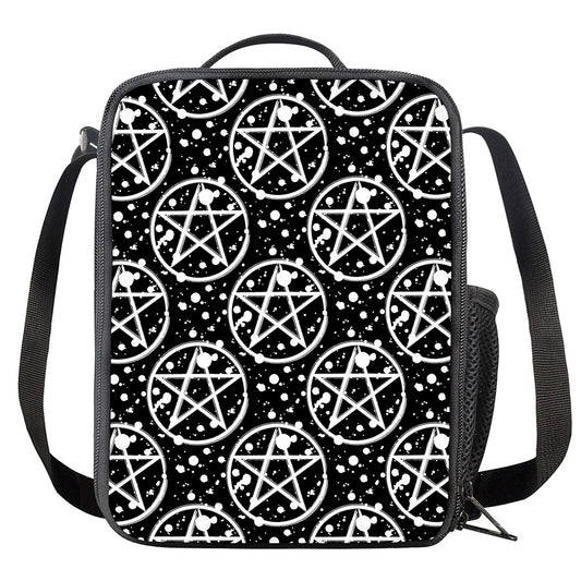 Black And White Wicca Pentagram Print Crossbody Lunch Bag