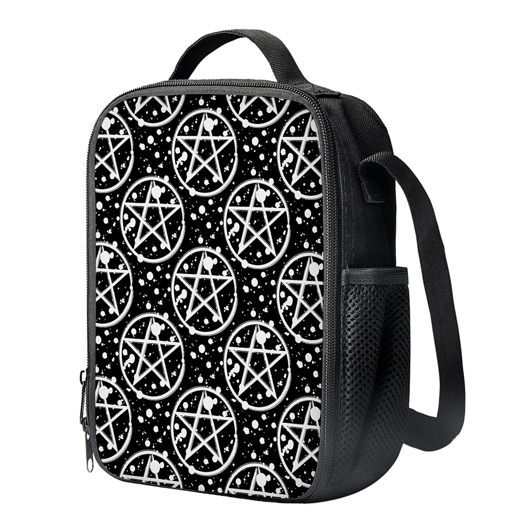 Black And White Wicca Pentagram Print Crossbody Lunch Bag