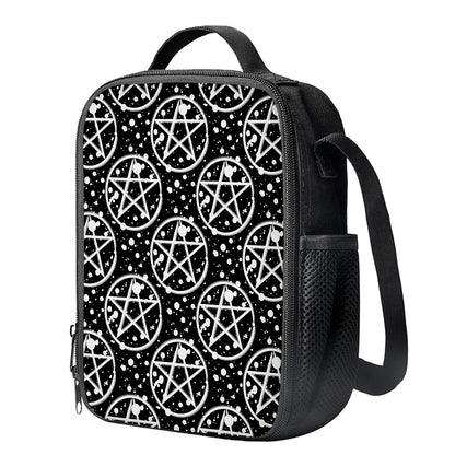 Black And White Wicca Pentagram Print Crossbody Lunch Bag