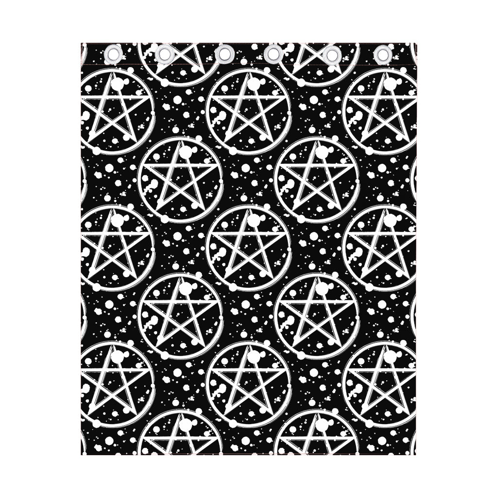 Black And White Wicca Pentagram Print Curtain