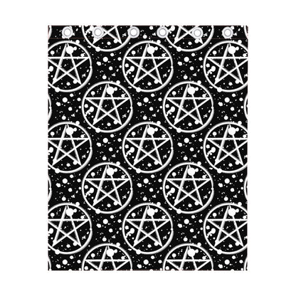 Black And White Wicca Pentagram Print Curtain