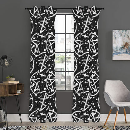 Black And White Wicca Pentagram Print Curtain