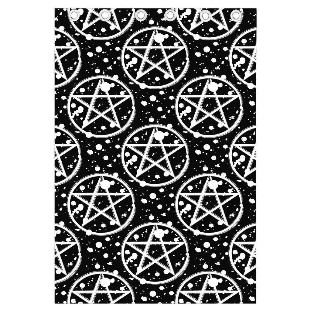 Black And White Wicca Pentagram Print Curtain