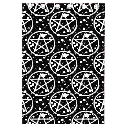Black And White Wicca Pentagram Print Curtain