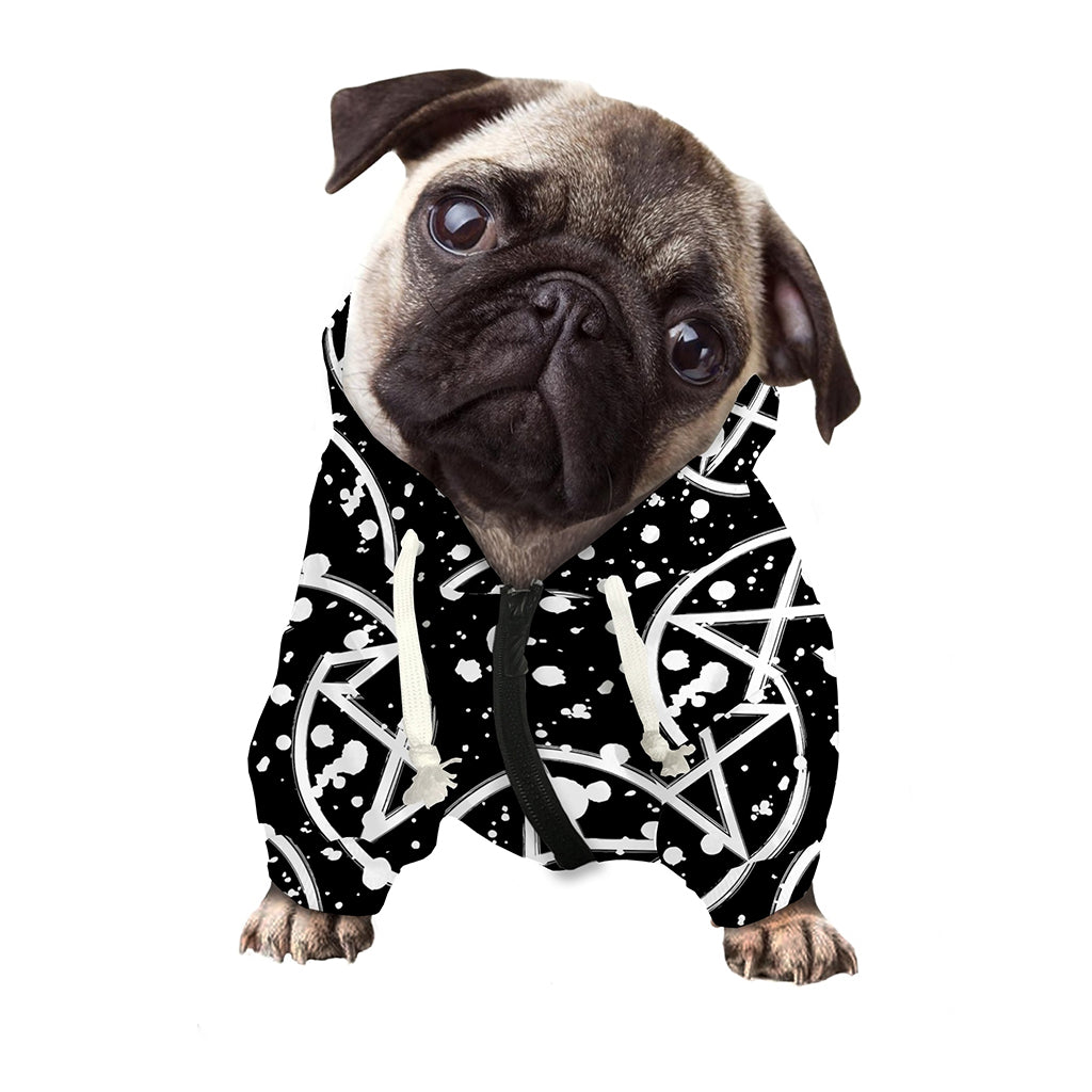 Black And White Wicca Pentagram Print Dog Zip Up Hoodie