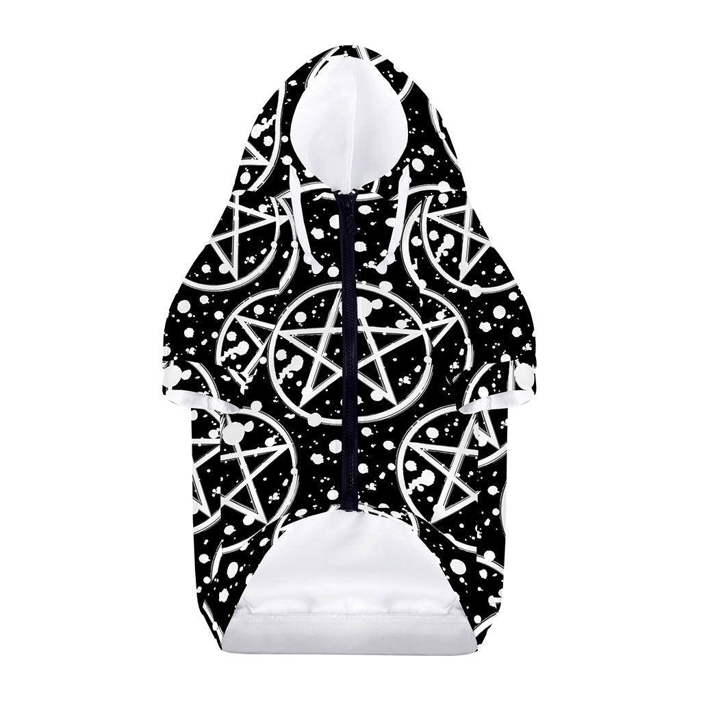 Black And White Wicca Pentagram Print Dog Zip Up Hoodie