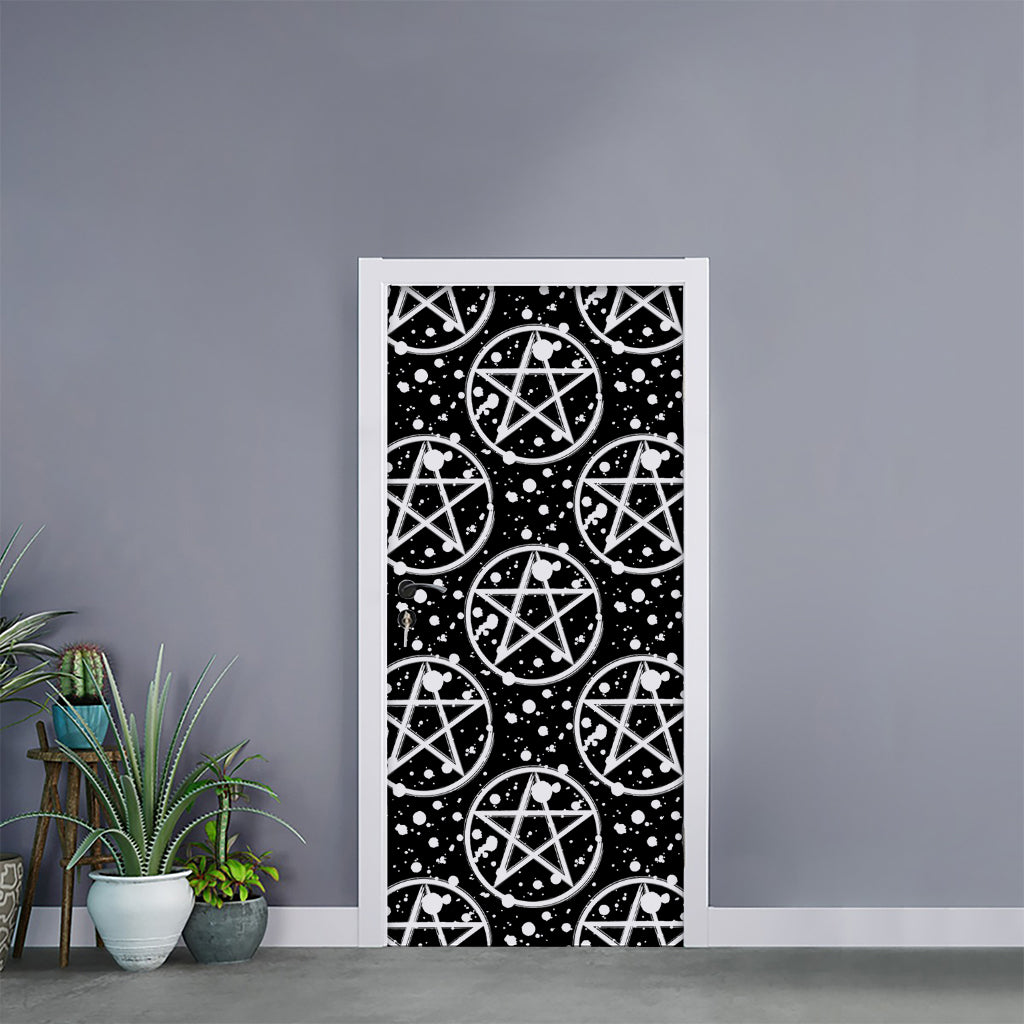 Black And White Wicca Pentagram Print Door Sticker