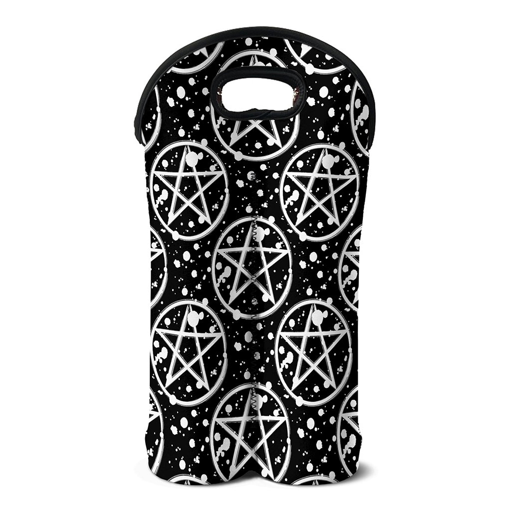 Black And White Wicca Pentagram Print Double Neoprene Wine Tote