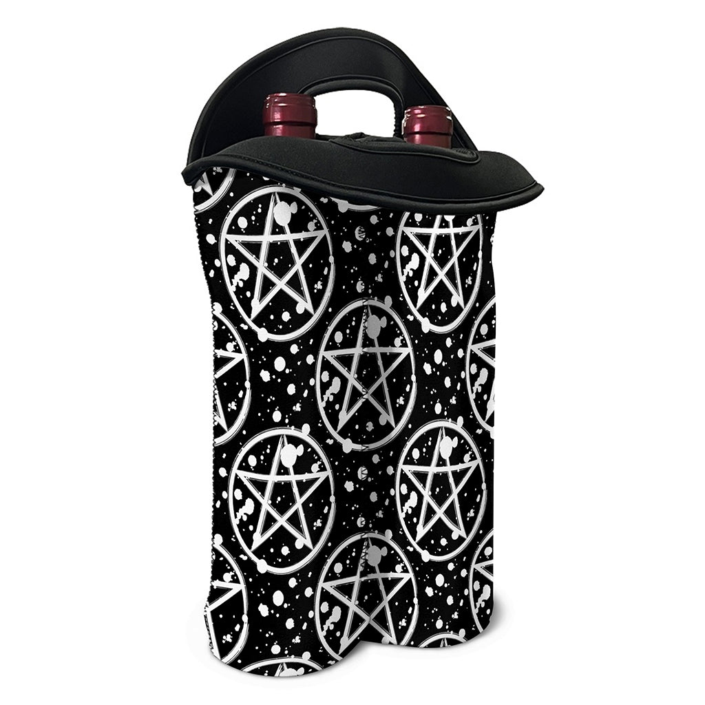 Black And White Wicca Pentagram Print Double Neoprene Wine Tote