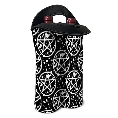 Black And White Wicca Pentagram Print Double Neoprene Wine Tote