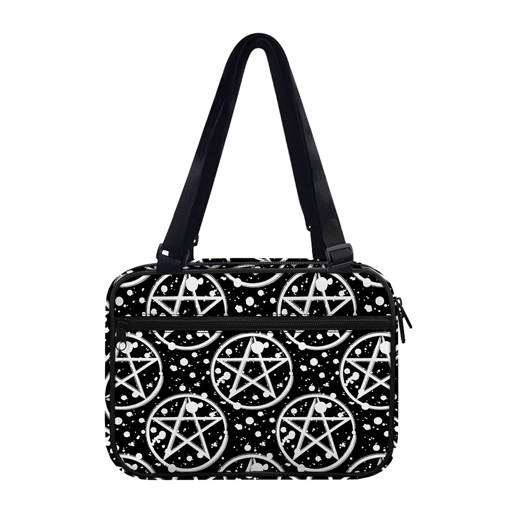 Black And White Wicca Pentagram Print Double Strap Bible Bag