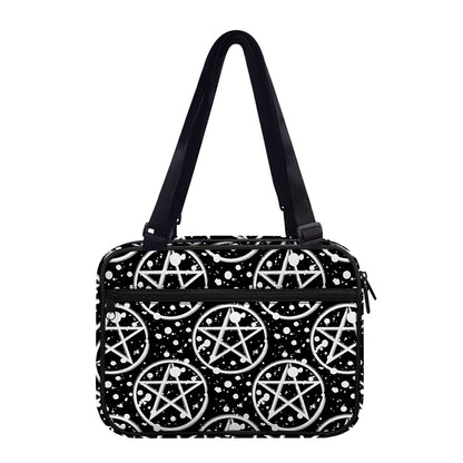 Black And White Wicca Pentagram Print Double Strap Bible Bag