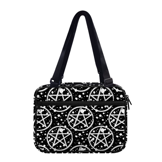 Black And White Wicca Pentagram Print Double Strap Bible Bag