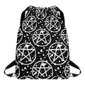 Black And White Wicca Pentagram Print Drawstring Backpack
