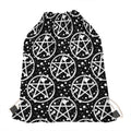 Black And White Wicca Pentagram Print Drawstring Bag