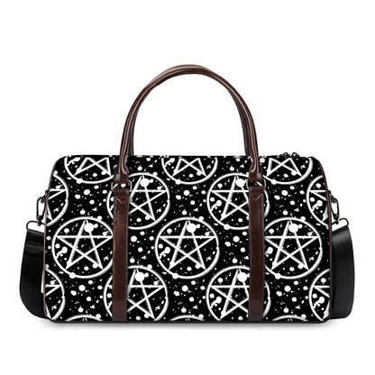Black And White Wicca Pentagram Print Duffle Bag