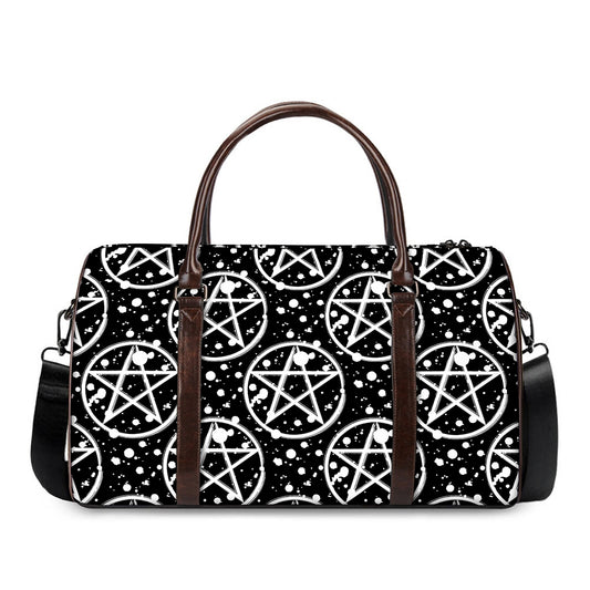 Black And White Wicca Pentagram Print Duffle Bag