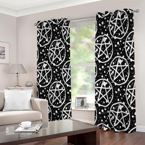 Black And White Wicca Pentagram Print Extra Wide Grommet Curtains