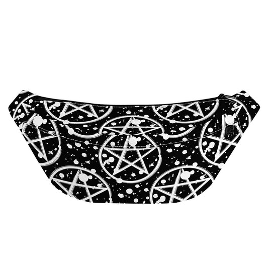 Black And White Wicca Pentagram Print Fanny Pack