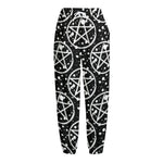 Black And White Wicca Pentagram Print Fleece Lined Knit Pants