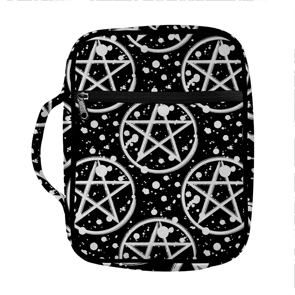 Black And White Wicca Pentagram Print Front Pocket Bible Bag