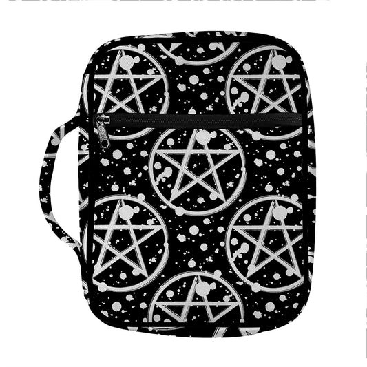 Black And White Wicca Pentagram Print Front Pocket Bible Bag