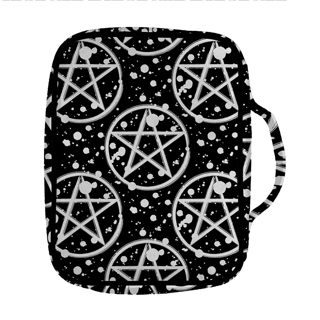 Black And White Wicca Pentagram Print Front Pocket Bible Bag
