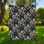 Black And White Wicca Pentagram Print Garden Flag