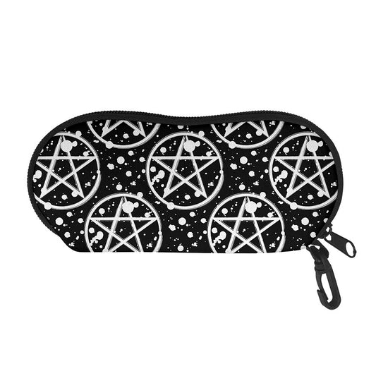 Black And White Wicca Pentagram Print Glasses Case