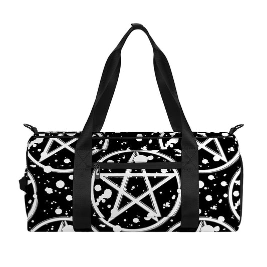 Black And White Wicca Pentagram Print Gym Bag