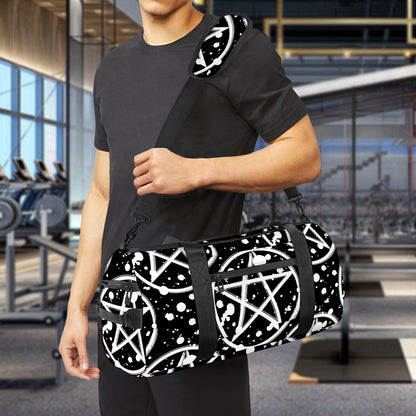 Black And White Wicca Pentagram Print Gym Bag